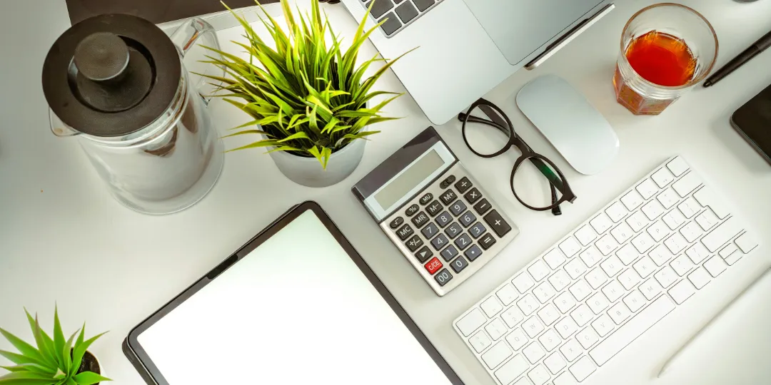 desk filled with utlities