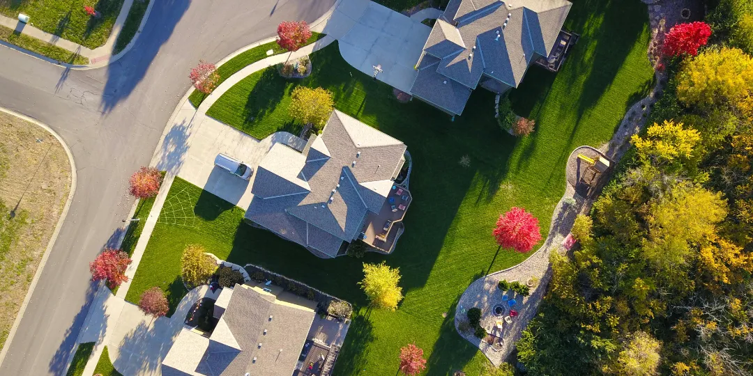 drone view of single home community