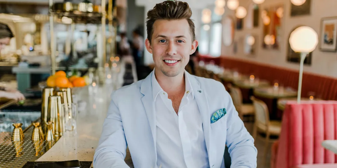 salesman sitting in a cafe