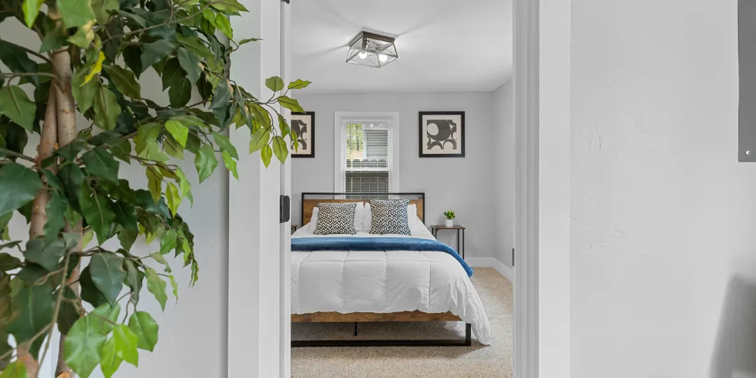 view into bedroom through doorway